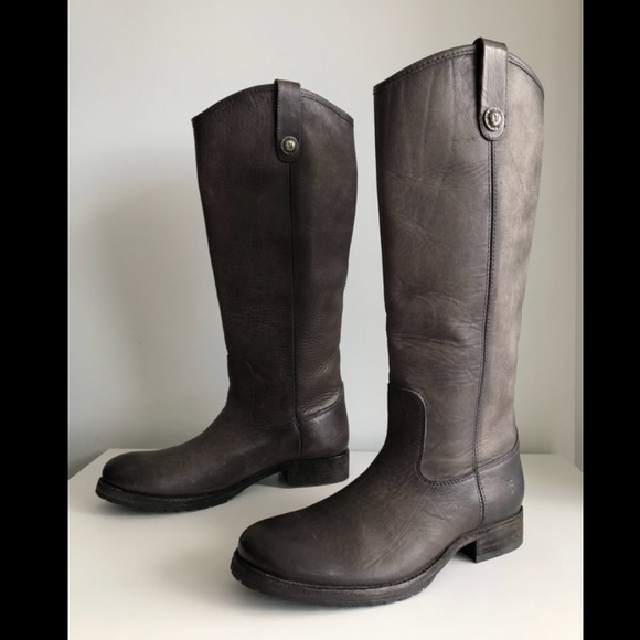 $398 Frye Leather Tall Riding Boot Smoke Melissa Pull On Size 8